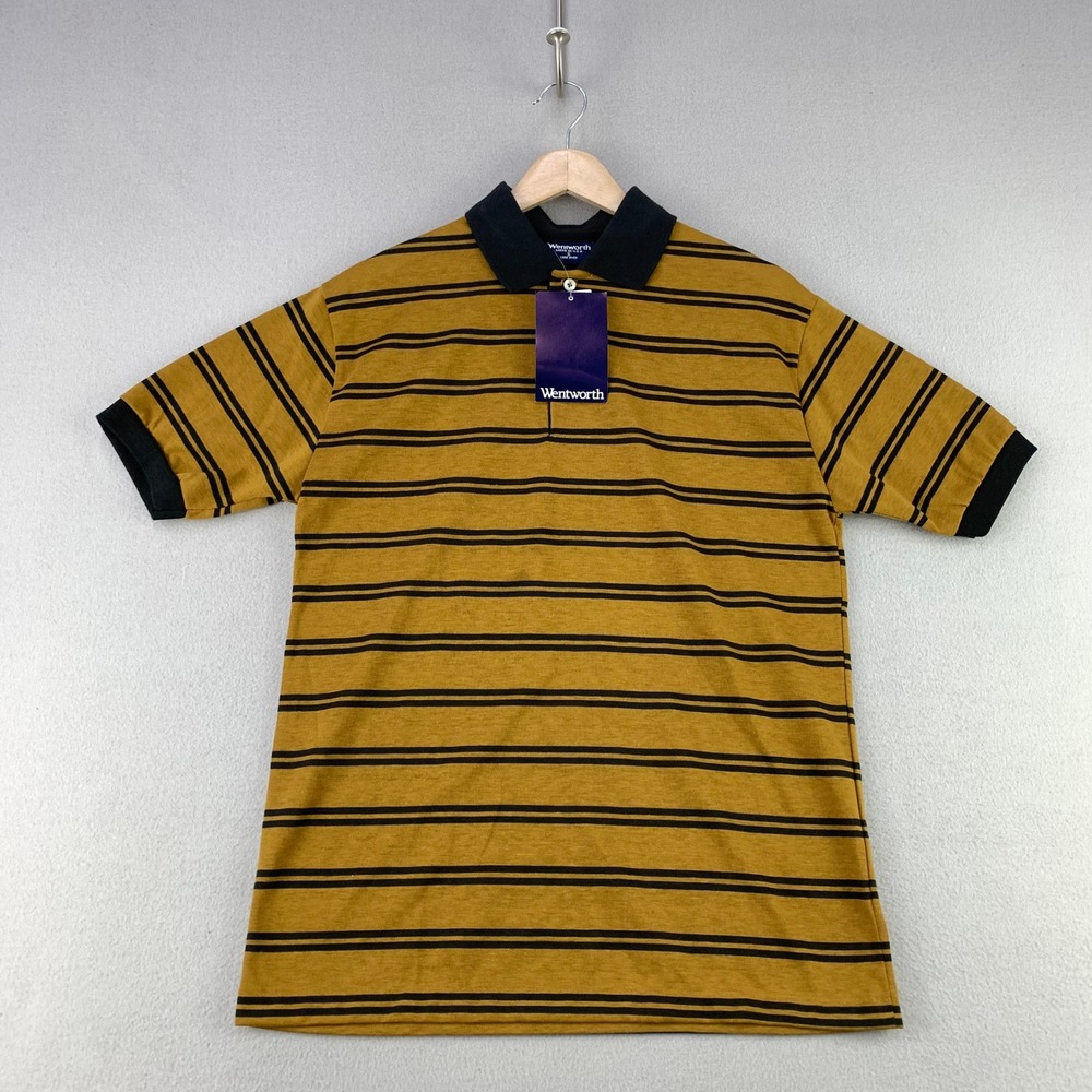 VTG 80s Wentworth Striped Polo Shirt Mens Small Yellow USA Made Retro NWT